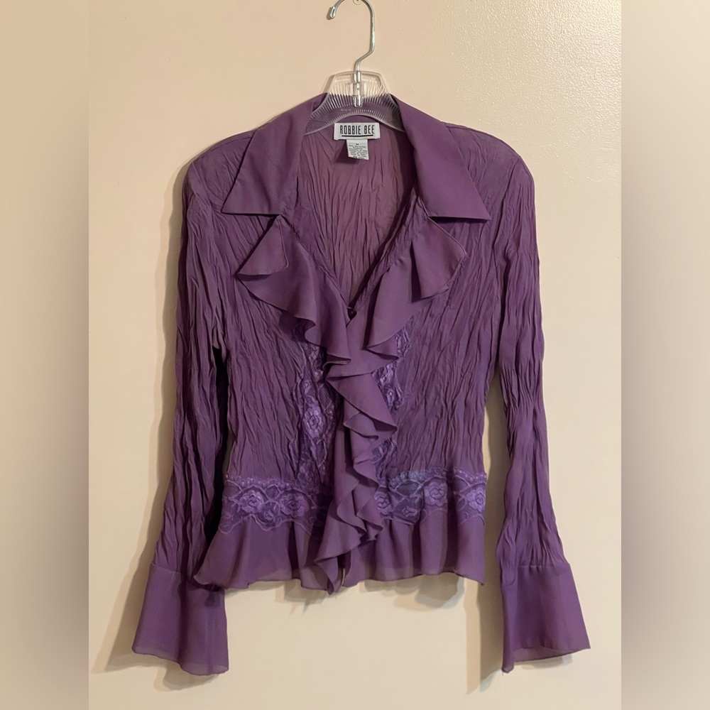 ROBBIE BEE Vintage Ruffled Lacy Dress Top - Medium